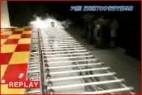 Man runs through fluorescent bulbs