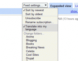 Google reader feed settings